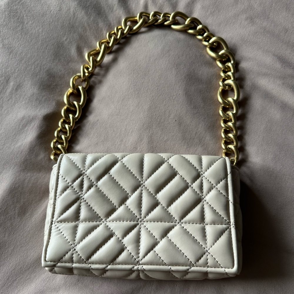 Zara Cream Quilted Bag with Gold Chain